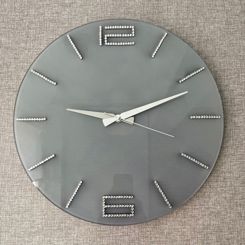 Tempered Glass Wall Clock, Metalic Stones Wall Clock, Housewarming Gift