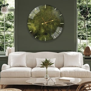 Large Wall Clock, Nature Wall Clock, Tempered Glass Wall Clock, Housewarming Gift, Modern Clock for Living Room image 1