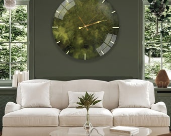 Large Wall Clock, Nature Wall Clock,  Tempered Glass Wall Clock, Housewarming Gift, Modern Clock for Living Room