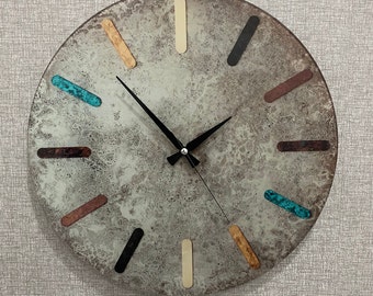 Tempered Glass Wall Clock, Stone Color Wall Clock, Housewarming Gift, Modern Clock for Living Room