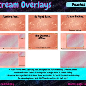 Animated & Static Peach Overlays | Starting Soon | Be Right Back | Stream Ending | Offline Screen | 4 Premade Stream Screens