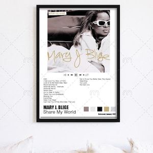 Poster de musique numérique - Poster d'album - Art d'album, impression murale, décoration d'intérieur, Mary J.Blige Share My World
