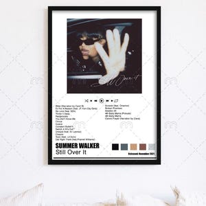 以下が含まれることがあります： 車の中にいる女性の白黒写真が載ったアルバムの表紙。アルバムのタイトルは「Still Over It」で、アーティストはSummer Walker。2021年11月リリース。