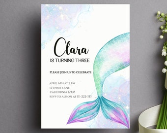 Editable Mermaid Birthday Invitation Mermaid Invitation Girl Mermaid Invite Birthday Party Invite Instant Download Printable Template MER