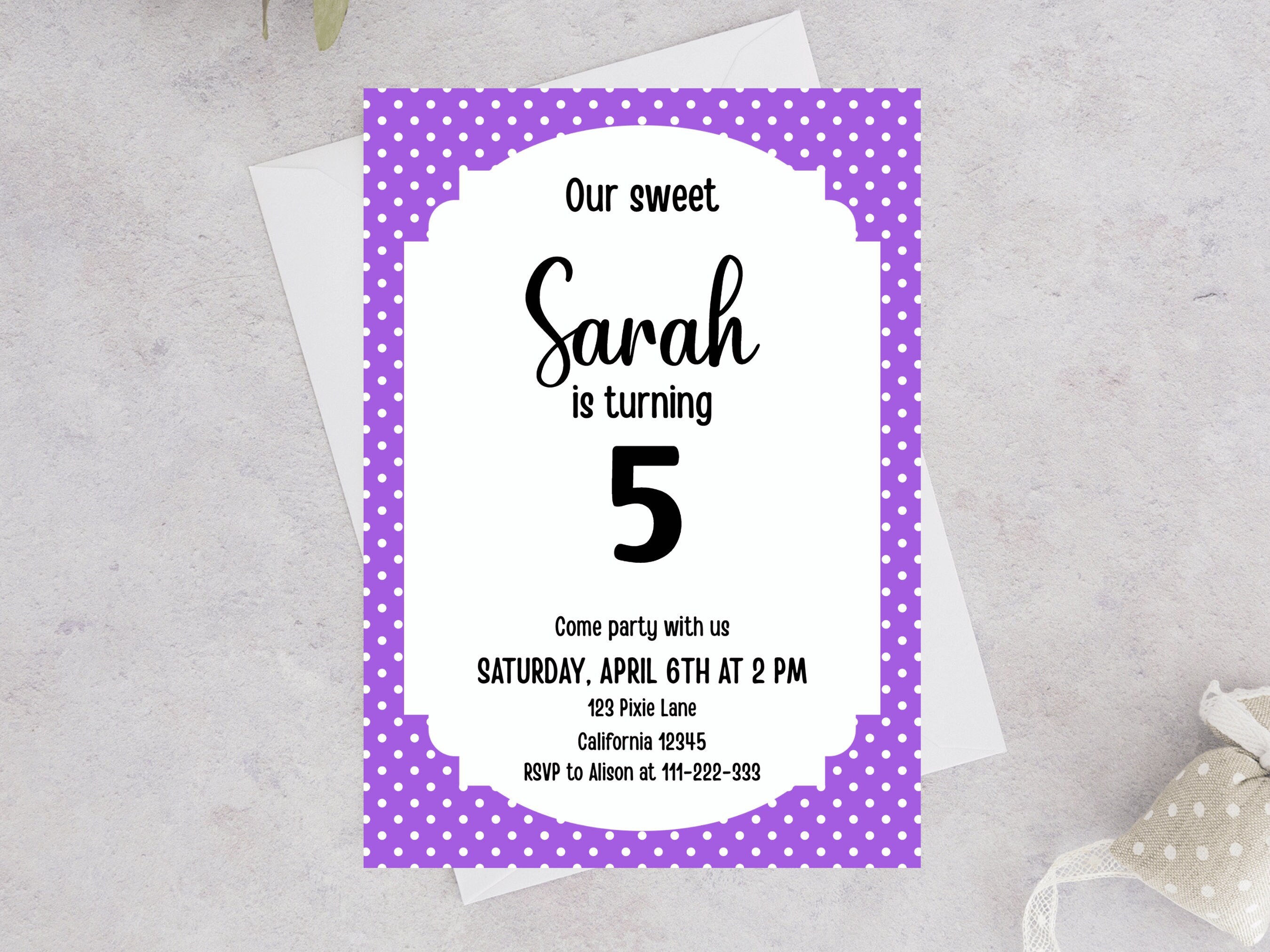 Editable Purple Polka Dots Birthday Invitation Polka Dots Invitation ...