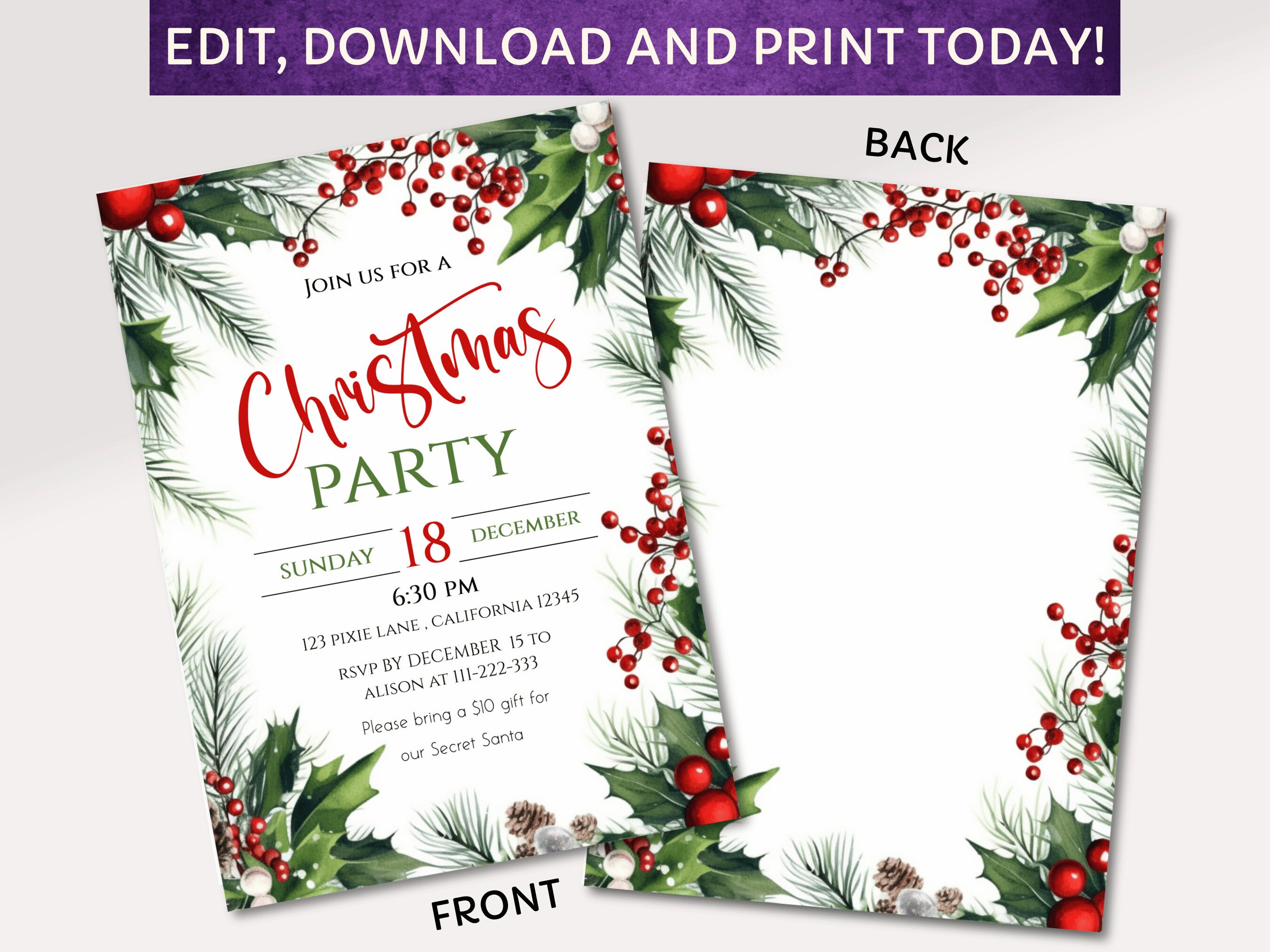 Editable Christmas Party Invitation Christmas Invitation Printable ...