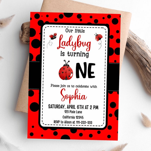 Editable Ladybug 1st Birthday Invitation Ladybug Invitation Girl Ladybug Invite Birthday Party Invite Instant Download Printable Template