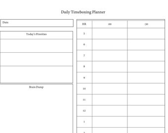 Plantilla de timeboxing diario