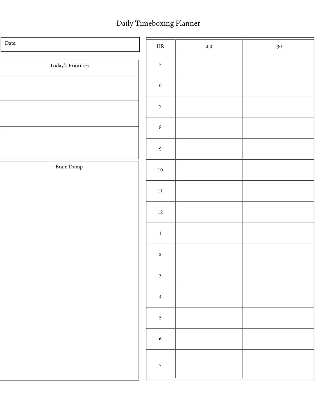 Daily Timeboxing Template Etsy Daily Timeboxing Template Etsy