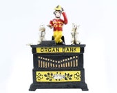 Treasure Gurus Cast Iron Mechanical Barrel Organ Grinder Monkey Coin Piggy Bank FREE SHIPPING