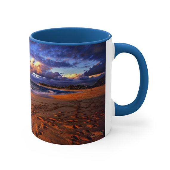 Coffee Mug 11 Oz Ceramic, Two Tone Accented, C Handle, Sunset Beach, Oahu,  Hawaii Magic Hour, Signed Surf Art - Etsy