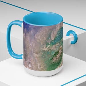 Coffee Mug 15 oz Ceramic two tone accented, C Handle, glossy finish, North Shore Oahu, Hawaii Wave