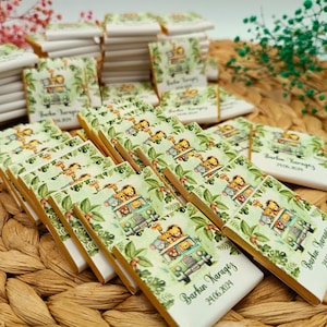 Cioccolato personalizzato per baby shower a tema safari, ideale per compleanni o battesimi, perfetto come bomboniera per neonati maschi
