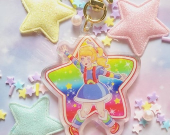 90's nostalgia rainbow girl holographic star keychain