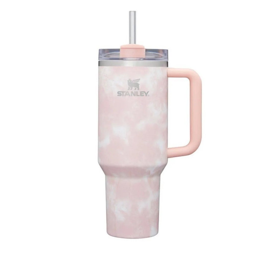 Pink Tye Dye Stanley Cup 40 oz Stainless Steel H2.0 FlowState Quencher Tumbler Cup Light Pink