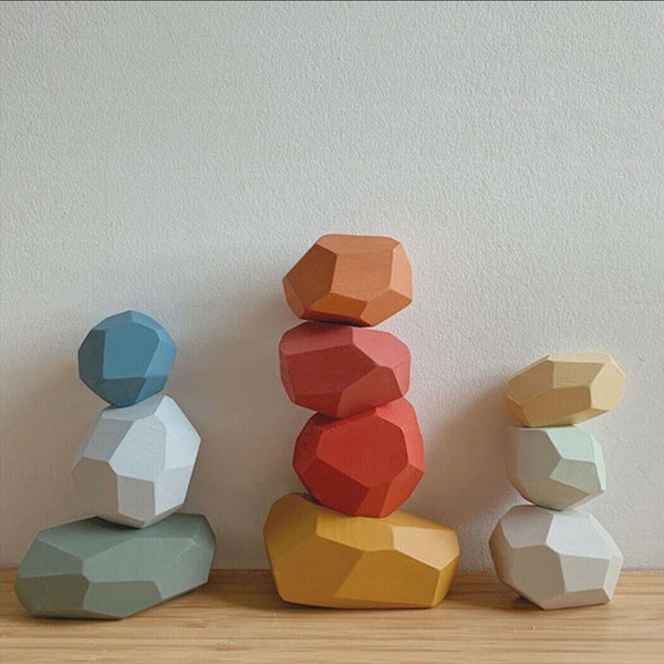 Wooden Stacking Stones, 36pcs Wood Balancing Rocks, Building, Sorting and Stacking Blocks Set, Lightweight Natural Colorful Puzzle Toy