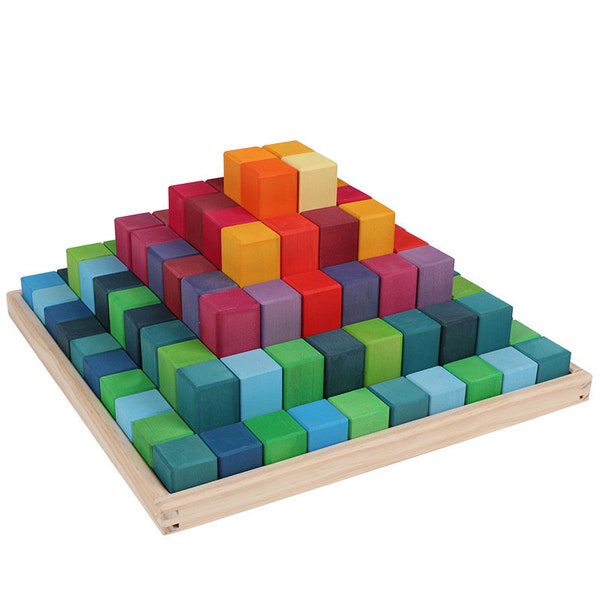 Rainbow 'Pyramid' X-Large 100 Piece Blocks, Wooden Toys for Kids, Geometric Stacking Educational Building Blocks