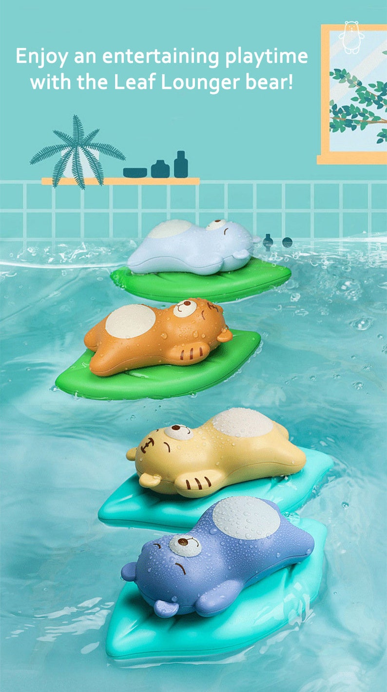 Leaf Lounger Bear Bath Toy, Wind Up Animal Bath Toys, Bath Toy for Kids and Toddlers, Cute Bath Toy image 1