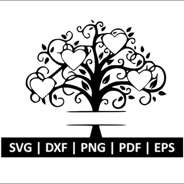Family Tree SVG - 4 Member Heart Tree svg - Cute Family svg - Monogram Tree - Digital Svg Eps Dxf Png - Commercial License