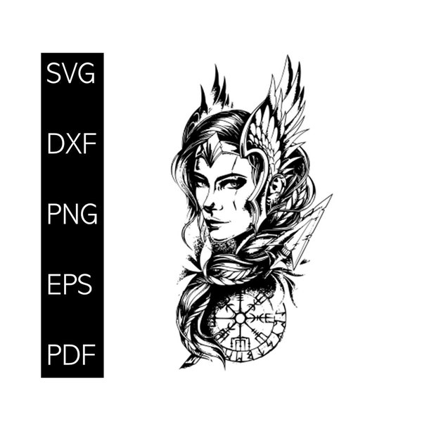 Viking Svg - Valkyrie Svg - Viking tattoo - Goddess Svg - Odin Svg - Norse God svg - Celtic svg - SVG eps DXF Commercial License