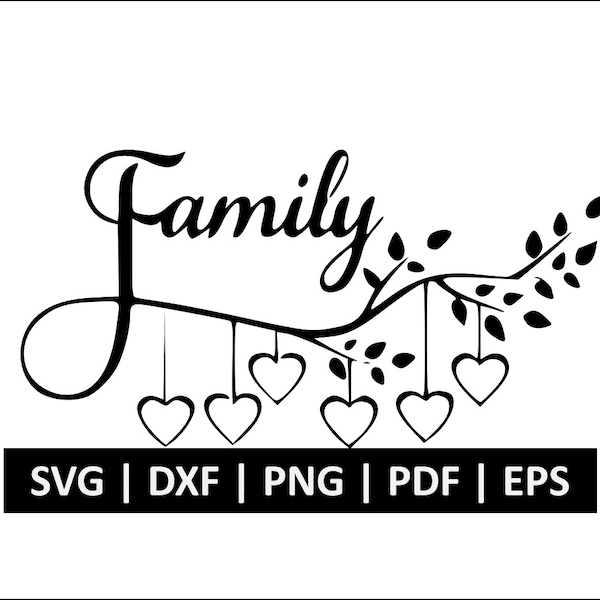 Family Tree SVG - Heart Branch svg - Cute Family svg - Monogram Tree - Digital Svg Eps Dxf Png - Commercial License