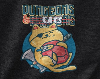 Dungeons And Cats Shirt, Gamer Tshirt For Cat Owner, Cat Gaming Mens Funny Gamer Tee, Video Game Gaming Nerd Gift For Cat Mom and Cat Dad