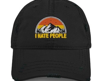 Camping Woodsman Ik haat mensen Distressed Dad Hat