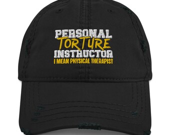 Fysiotherapeut - Persoonlijke Marteling Instructeur Distressed Dad Hat | Stijlvol & Comfortabel | Perfect cadeau voor PT's | Verstelbare katoenen pet