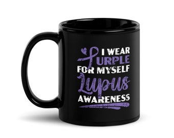 Ik draag paars voor mijn zelf Lupus Warrior Lupus Awareness Zwarte Mok