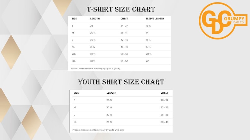 Puede incluir: Tabla de tallas de camiseta para adultos y j&oacute;venes, que muestra las medidas en pulgadas para la longitud, el pecho y la longitud de la manga. La tabla incluye las tallas S, M, L, XL, 2XL, 3XL para adultos y S, M, L, XL para j&oacute;venes.
