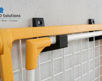 Heavy-duty wall-mounted clothes drying rack compatible with Leifheit® Pegasus. Single version for one drying rack. No more chafing against the wall!