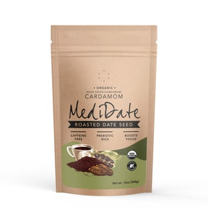 MEDIDATE - Roasted Date Seeds + Cardamom - Vegan, Caffeine Free, Prebiotic Rich (12 oz. / 25 Servings)
