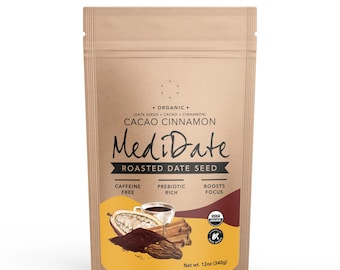 MEDIDATE - Geröstete Dattelsamen + Kakao + Zimt - Vegan, Koffeinfrei, Präbiotisch reich (12 oz. / 25 Portionen)