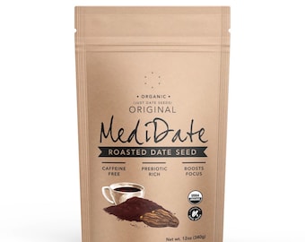MEDIDATE - Geröstete Dattelsamen Kaffee Alternative - Vegan, Koffeinfrei, Präbiotisch Reich (12 oz./ 25 Portionen)