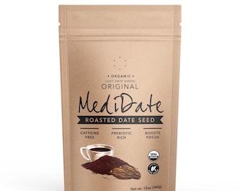 MEDIDATE - Alternativa de café de semilla de dátiles tostados - Vegano, sin cafeína, rico en prebióticos (12 oz. / 25 porciones)