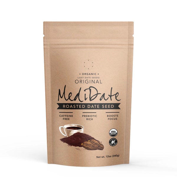 MEDIDATE - Alternativa de café de semilla de dátiles tostados - Vegano, sin cafeína, rico en prebióticos (12 oz. / 25 porciones)