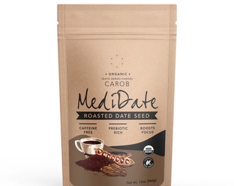 MEDIDATE - Roasted Date Seeds + Carob - Vegan, Caffeine Free, Prebiotic Rich (12 oz. / 25 Servings)