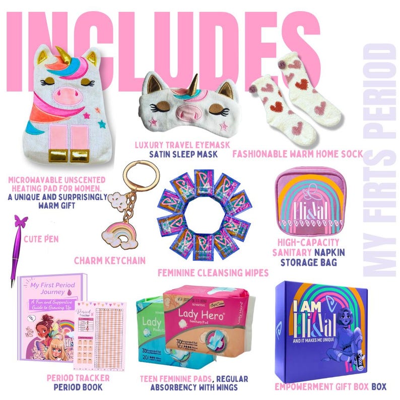 First Period kit for Girls 10-14 Celebration Starter Kit for School Teen Tween PreTeen Period Menstruation Hygiene Gift Box Red Period Kit Bild 2