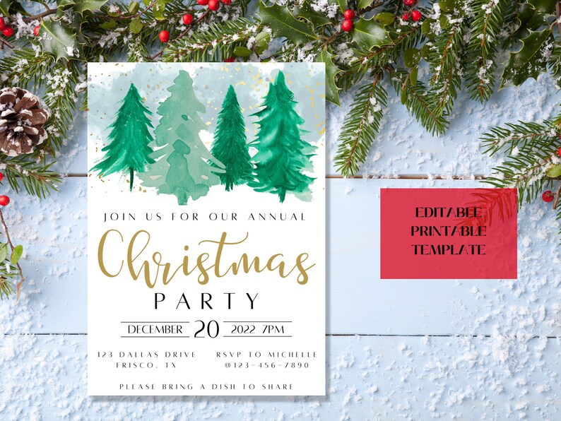 Editable Christmas Party Invitation, Holiday Party Announcement