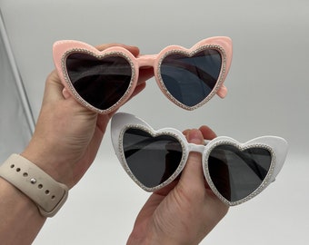 Diamond Heart Sunglasses - Bachelorette Party Sunglasses - Bachelorette Party Favors - Heart Shaped Sunglasses with Diamond Trim