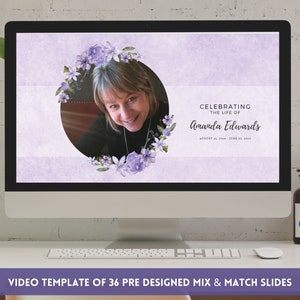 Purple Memorial Video, Photo Slideshow, Edit Yourself Funeral Video, Celebration of Life, Funeral Video
