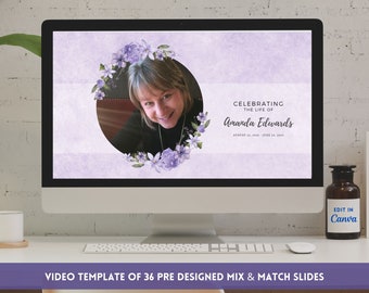 Purple Memorial Video, Photo Slideshow, Edit Yourself Funeral Video, Celebration of Life, Funeral Video