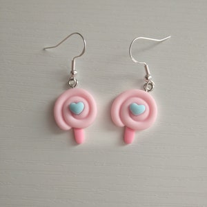 Pendientes de piruletas Kawaii, pendientes lindos, pendientes de corazón, pendientes Kawaii