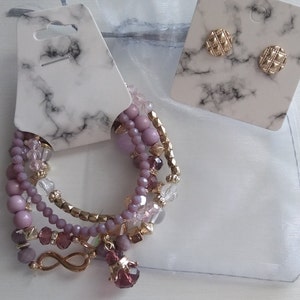 Pulseras de cuentas moradas, pulseras elásticas moradas, pulsera de cuentas de semillas, regalo para ella