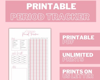 Könnte beinhalten: Druckbarer Perioden-Tracker in rosa und weiß. Der Tracker enthält einen Schlüssel mit verschiedenen Symptomen, einen Kalender für die Zykluslänge und einen Notizbereich. Der Text "s'moo Period Tracker" befindet sich oben auf der Seite.