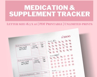 Printable PCOS Medikamente Ergänzung Tracker | Log Journal Planner Symptome Medikamente | Digitaler Sofort Download PDF