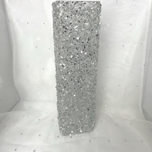 Hand-Glued Broken Mirror Glass Vase, 12" Tall, Choice of String Lights