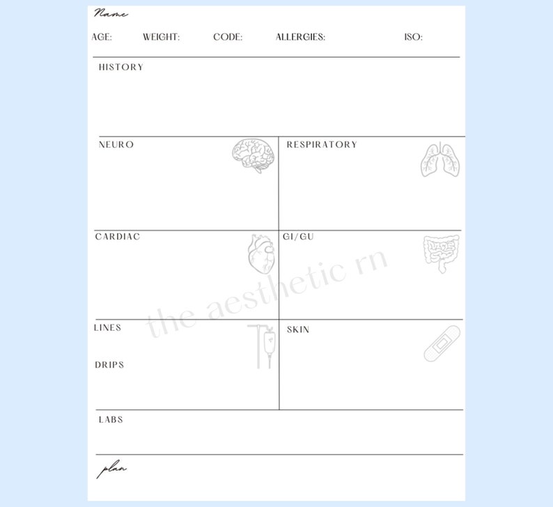 Printable Nurse Report Sheet, Nurse Brain, Aesthetic Nurse Report Sheet
