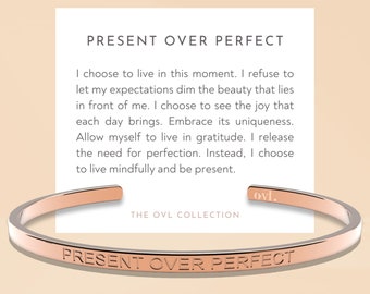 Brazalete inspirador, regalo de mensaje perfecto, plata u oro rosa, joyería de atención plena, afirmación positiva, motivación.