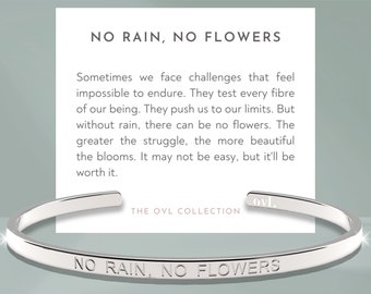 Pulsera grabada "Sin lluvia no hay flores", regalo de condolencia, plata u oro rosa.